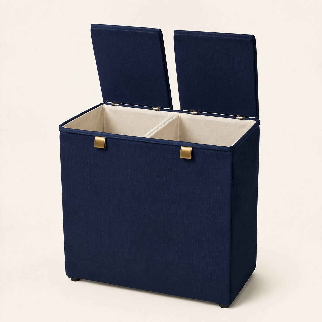 Navy 120 litre dual-compartment laundry hamper