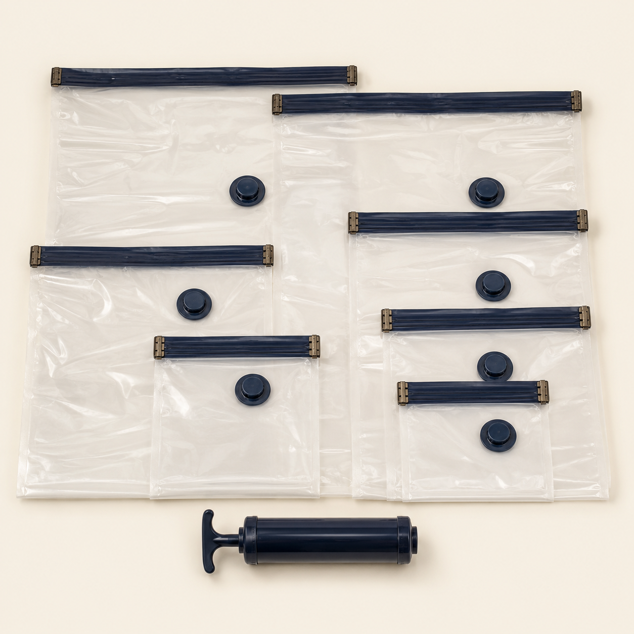 Ten reusable vacuum storage bags with hand pump